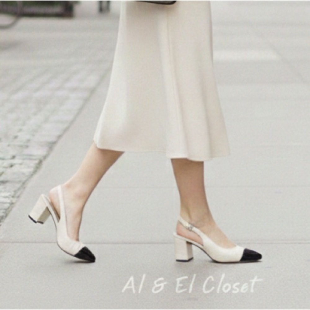 Veronica Beard Cecile 60 Ivory Croc Slingback Heels with Black Cap Toe  9.5 NWB